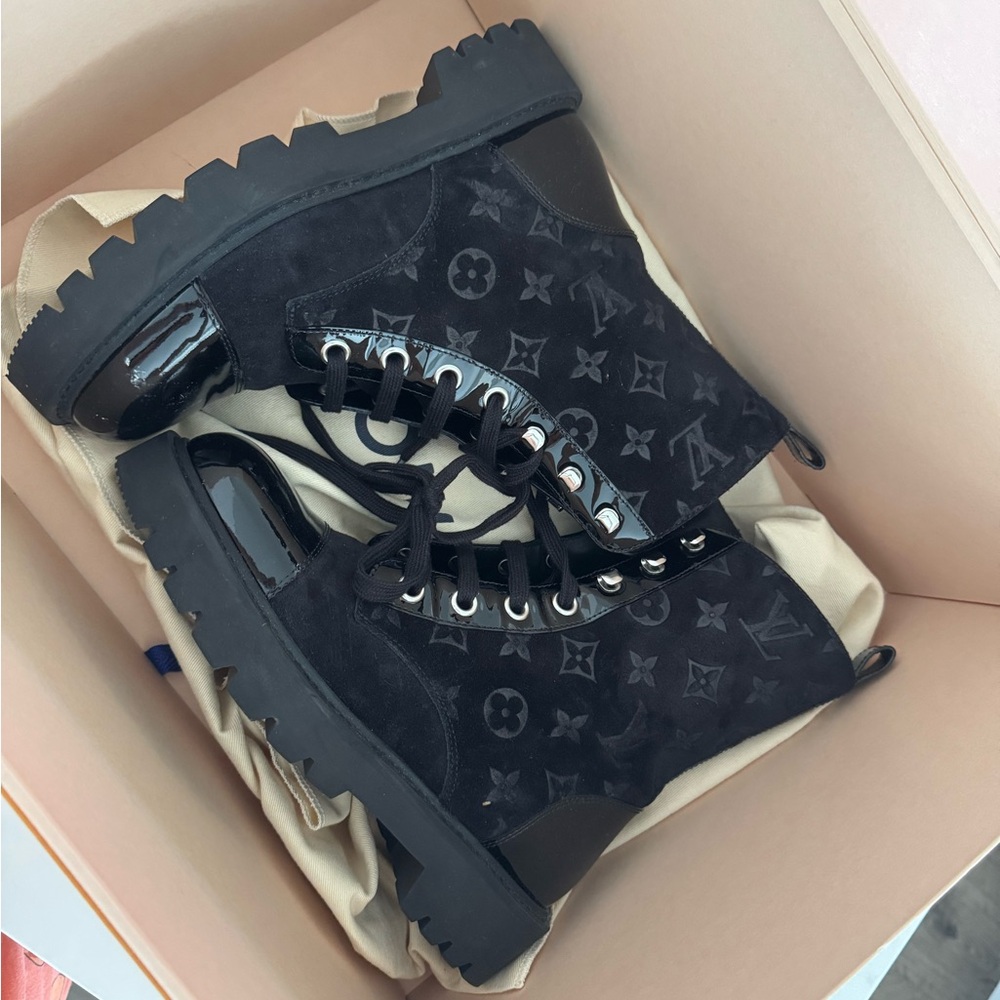 Louis Vuitton Black Monogram Combat Boots